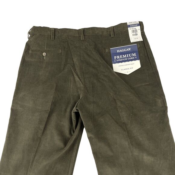 Haggar Premium Stretch Corduroy Pants Men's Size 40x29 Mltry Green Classic Fit - Picture 6 of 8